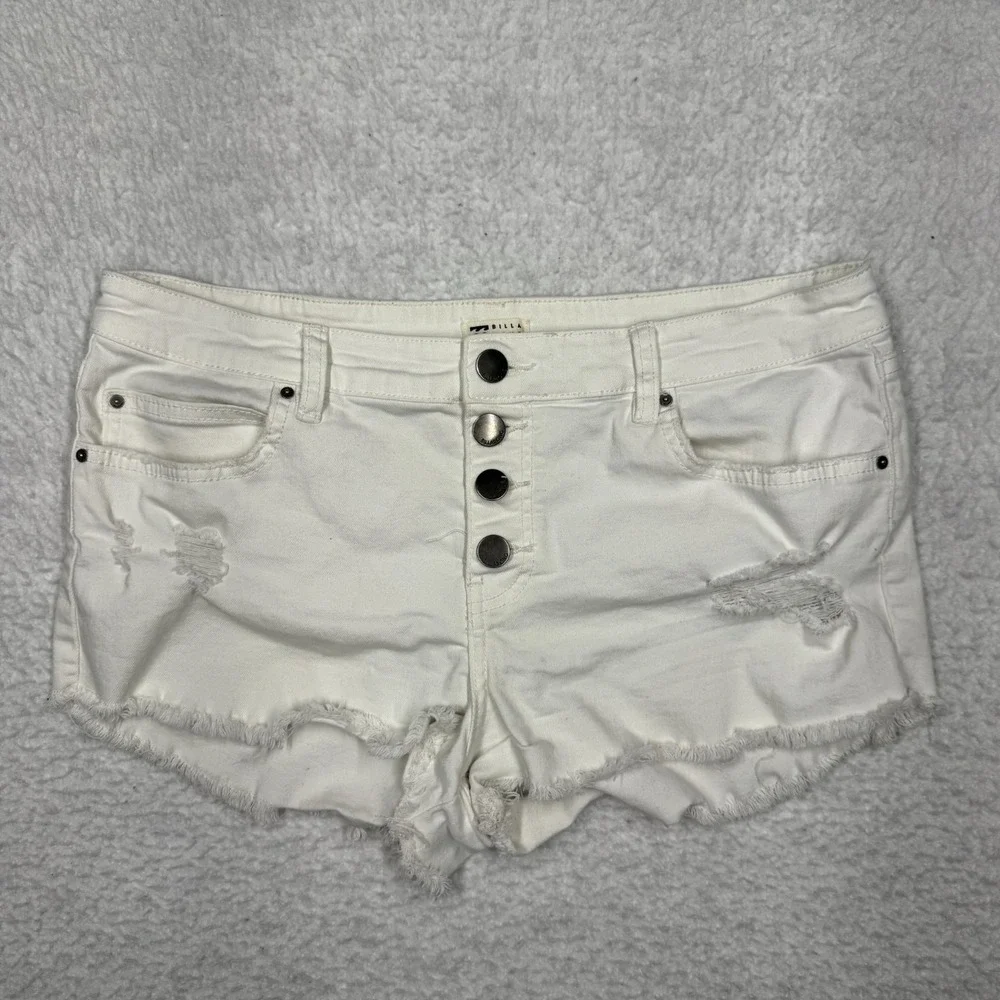 Y2K Billabong Distressed Booty Denim Shorts Button Fly Raw Hem Women's Size 31